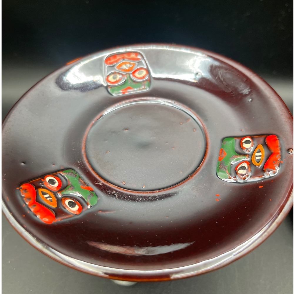 Vtg VICTORIA CERAMICS Tiki Totum Demitasse Cup & Saucer Japan Set of Two 60s - Picture 3 of 12